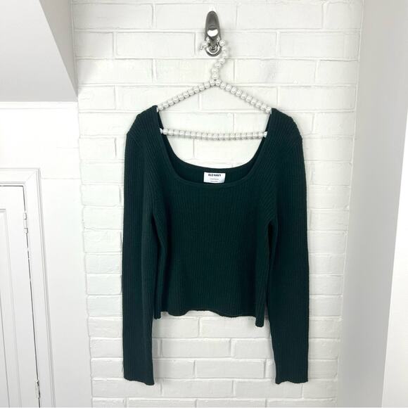 Old Navy Fitted Cropped Square-Neck Rib-Knit Green Sweater Size L - Picture 3 of 8